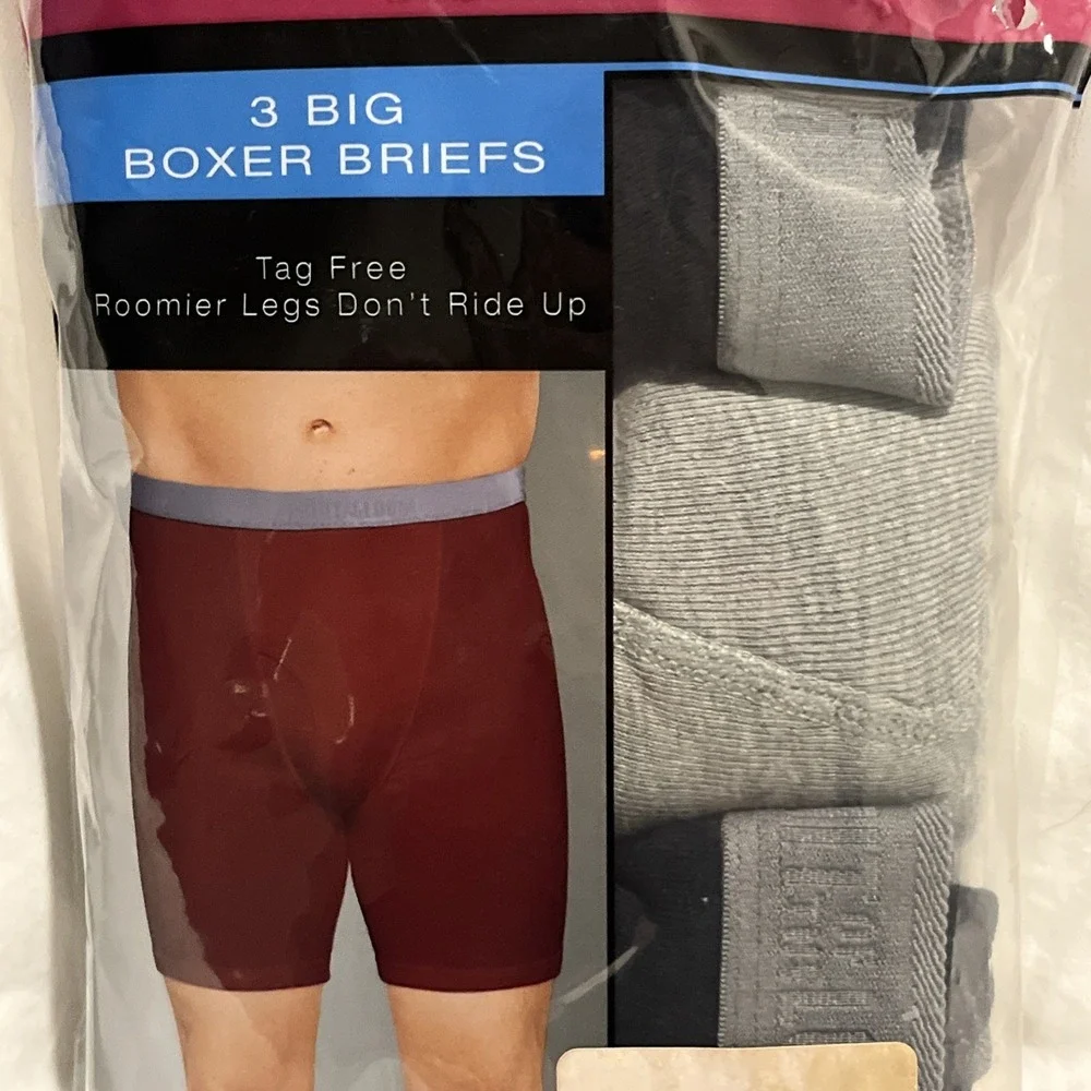Fruit of the Loom Premium Big Boxer Briefs Men 3XB Grey/Blk Cotton 3 Pack NEW